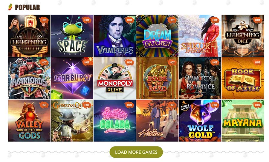 Popular casino games on Bob casino